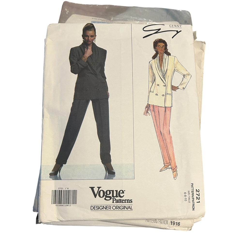 Vogue 2721 Genny Uncut Vintage Designer Jacket Pants Suit Sewing Pattern